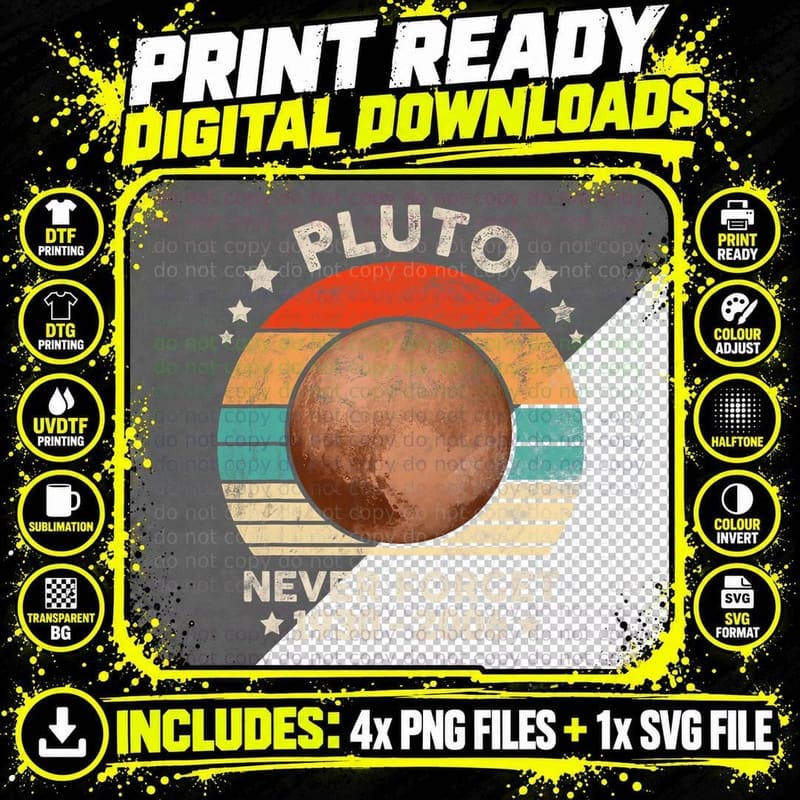 Never Forget Pluto, Nerdy Astronomy Space Science Png SVG Digital Bundle