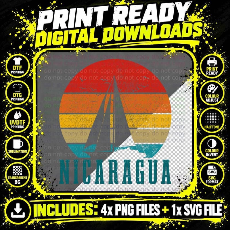 Nicaragua Vintage Sailing Boat Sailor Nica Souvenir Png SVG Digital Bundle