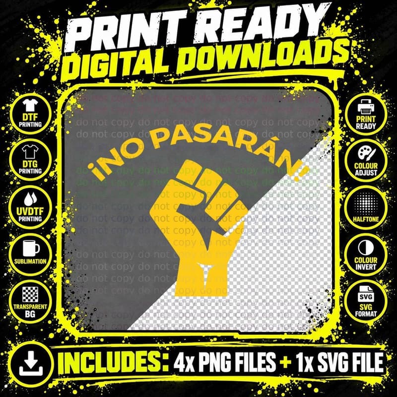 No Pasarán Classic T-Shirt, Protest Art Png SVG Digital Bundle