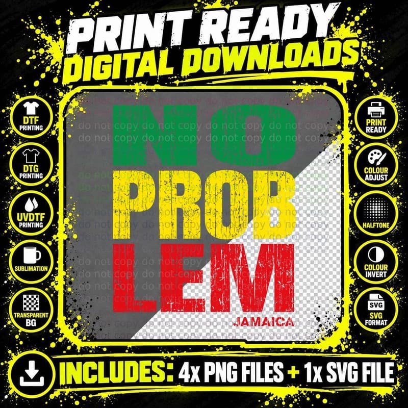 No Problem Retro Jamaica Patois Slang Jamaican Souvenir Png SVG Digital Bundle