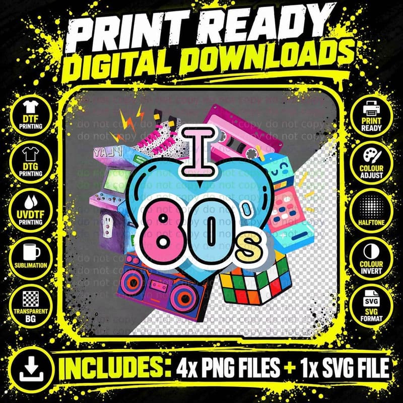 Nostalgic I Love the 80's Trip Down Memory Lane Retro Png SVG Digital Bundle