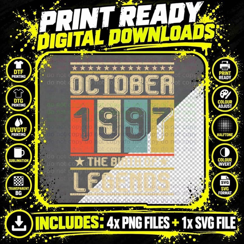 October 1997 the Birth of Legends T-Shirt, Vintage Retro Png SVG Digital Bundle