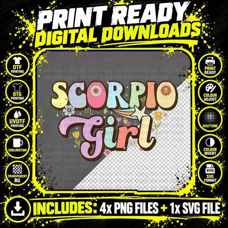 October November Birthday Zodiac Sign Groovy Scorpio Png SVG Digital Bundle