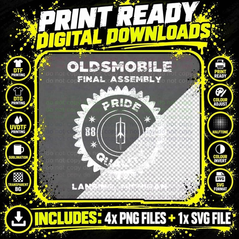 Oldsmobile Motors Final Assembly Graphic Classic Car Png SVG Digital Bundle