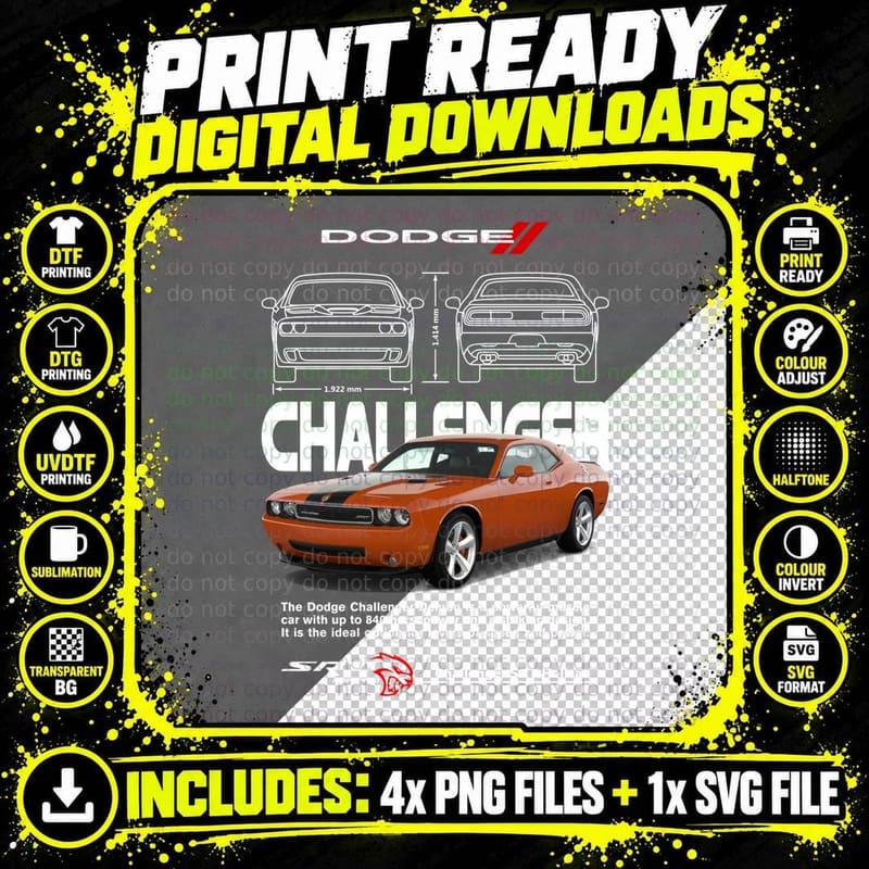 Orange Challenger T-Shirt, Classic Muscle Tee Png SVG Digital Bundle