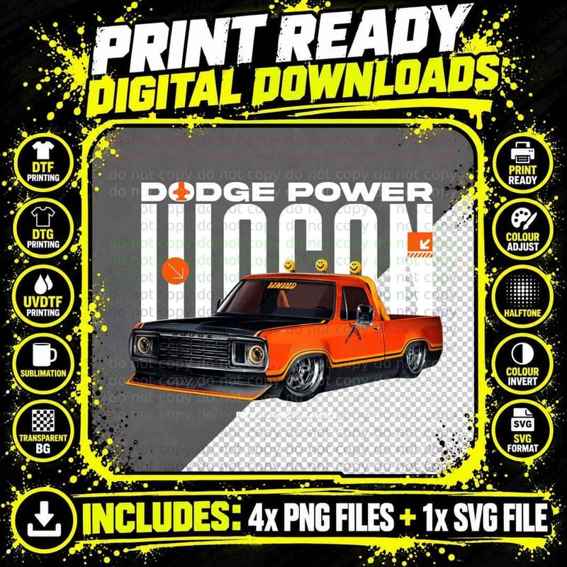 Orange Dodge Pickup T-Shirt, Classic Muscle Tee Png SVG Digital Bundle