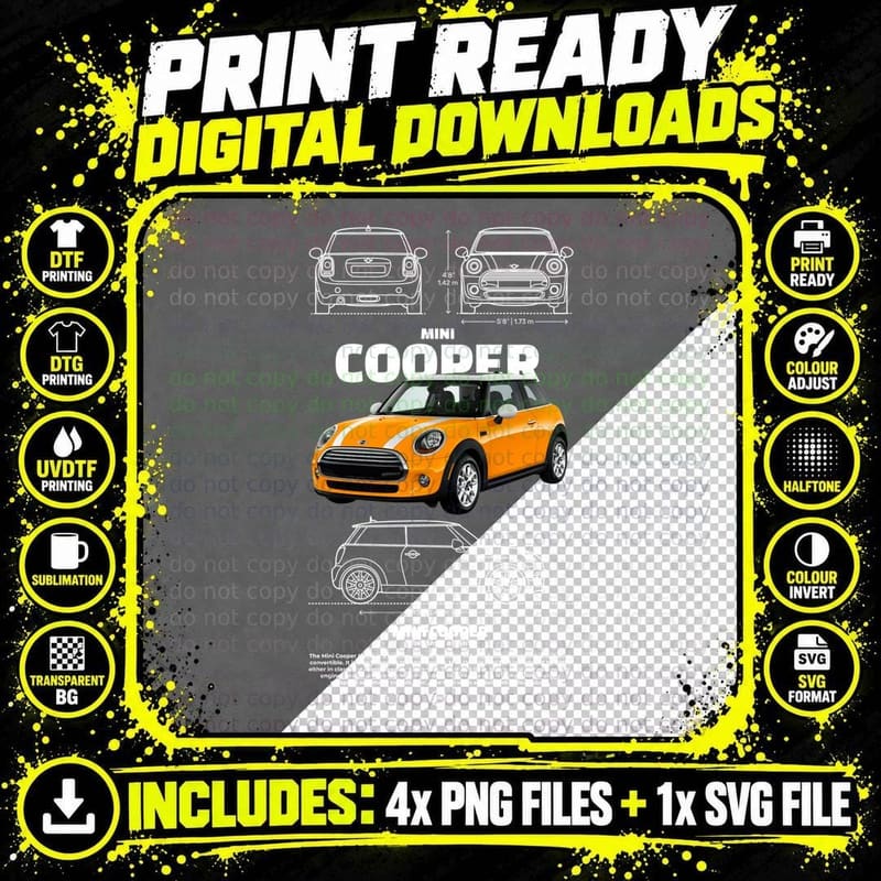 Orange Mini Cooper T-Shirt, Classic Car Tee Png SVG Digital Bundle