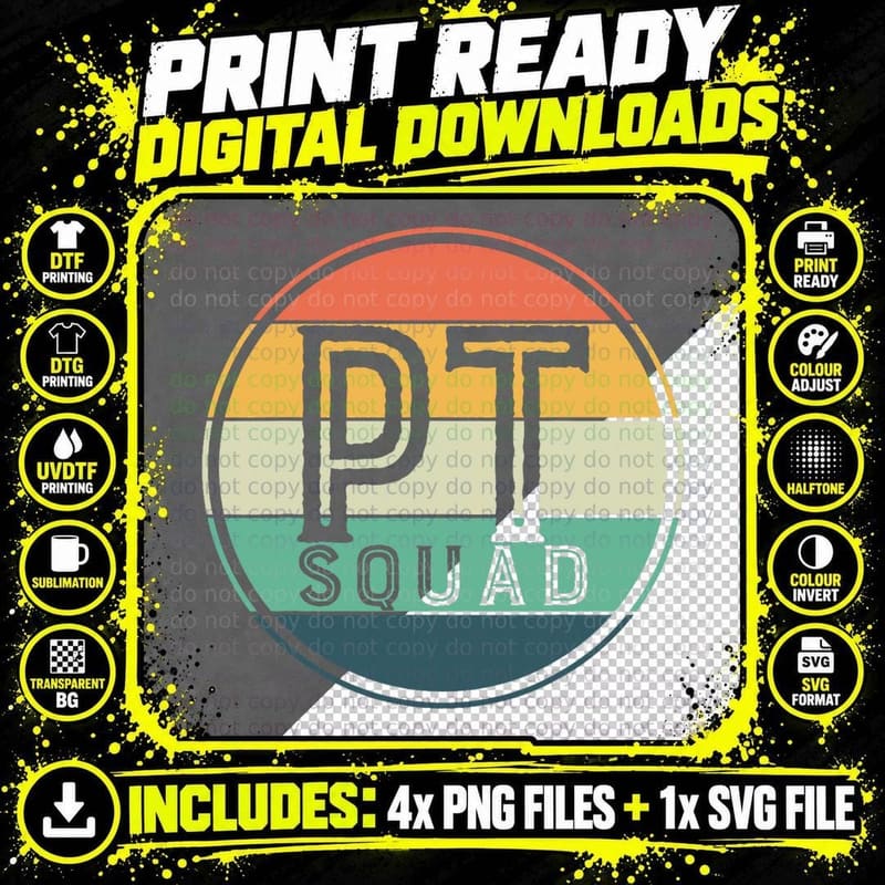 PT Squad Retro Physical Therapy T-Shirt Png SVG Digital Bundle