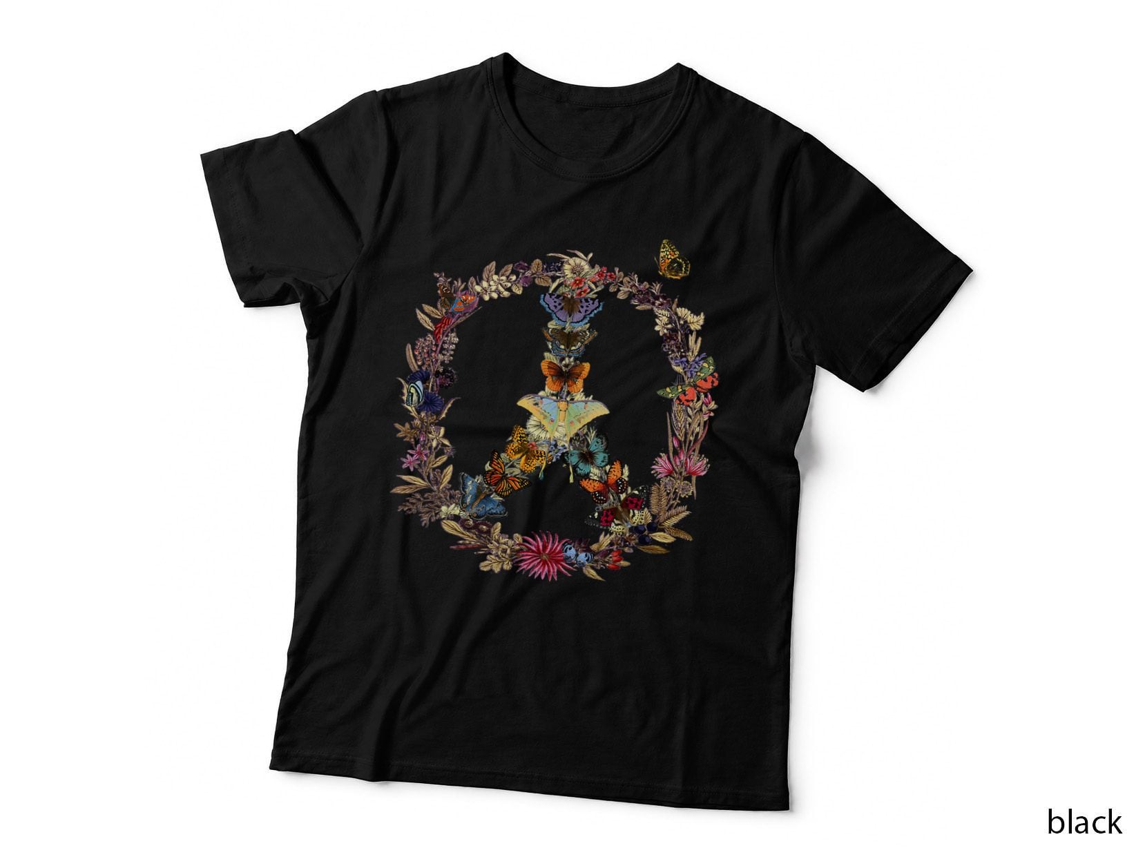 Peace Sign Butterflies Flowers 60's 70s Retro Gift Hippie T-Shirt