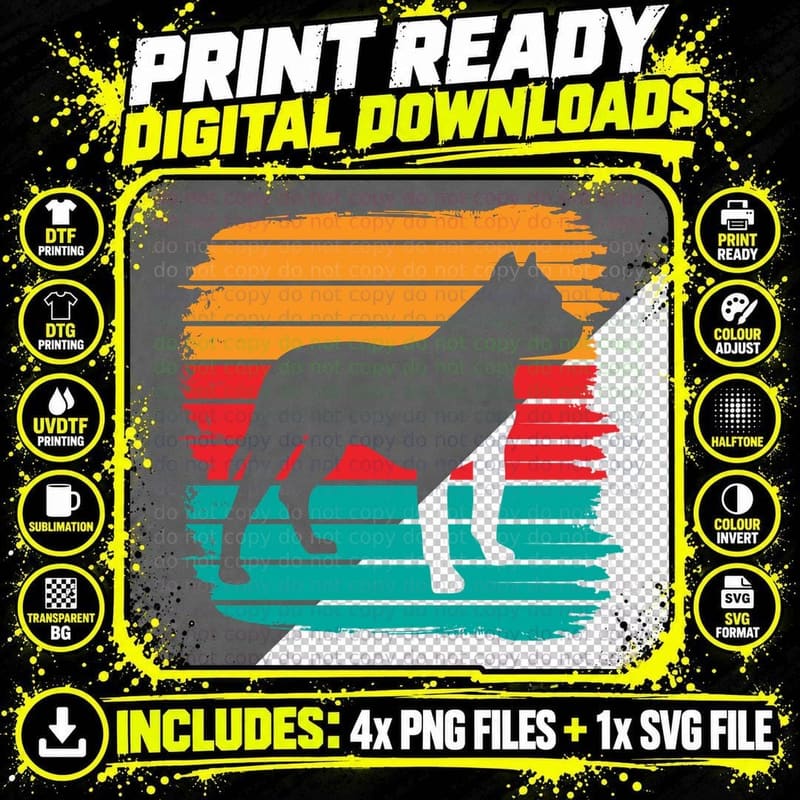 Pitbull Retro T-Shirt, Vintage Style, Pet Lover Apparel Png SVG Digital Bundle