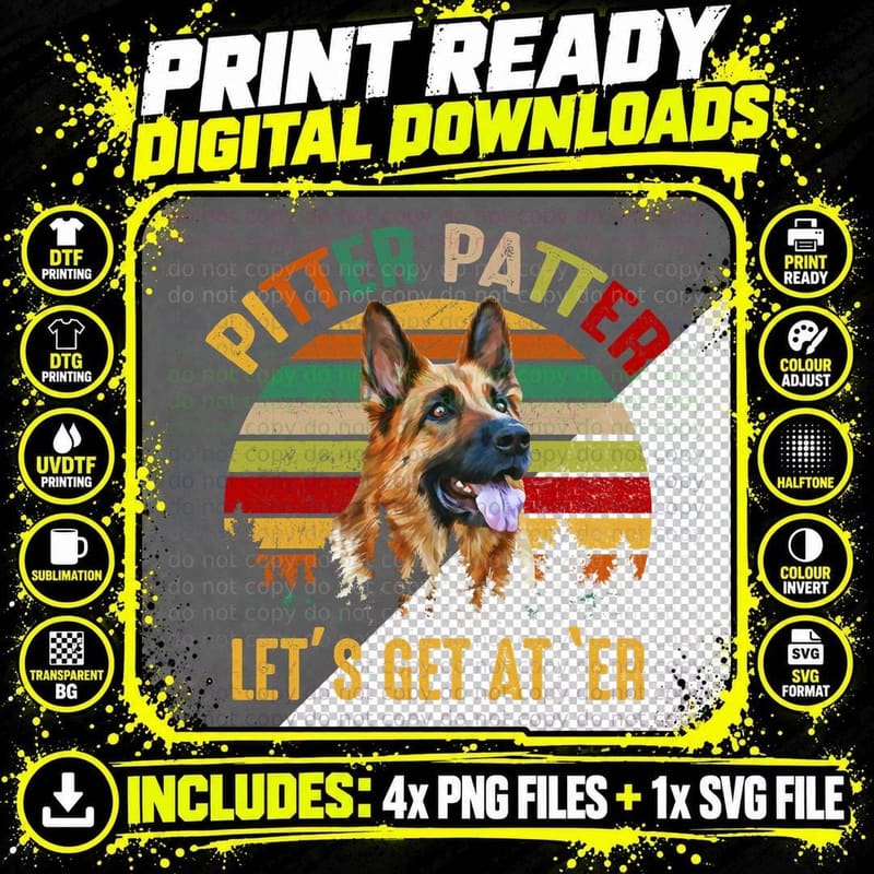 Pitter Patter German Shepherd T-Shirt Png SVG Digital Bundle