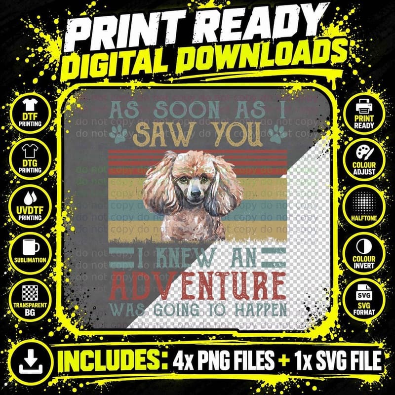 Poodle T-Shirt, Vintage Retro Style, Pet Lover Apparel Png SVG Digital Bundle