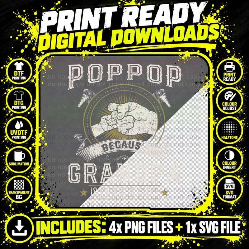 Pop Pop Because Grandpa Is for Old Guys Men Retro Png SVG Digital Bundle