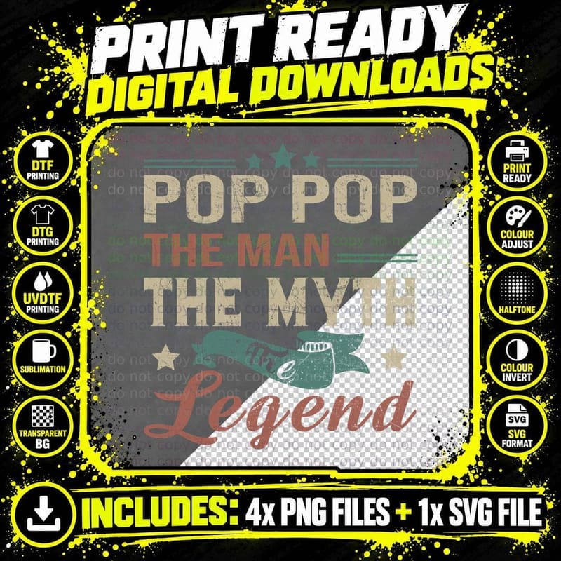 Pop Pop Legend T-Shirt, Vintage Retro, Father's Day Gift Png SVG Digital Bundle