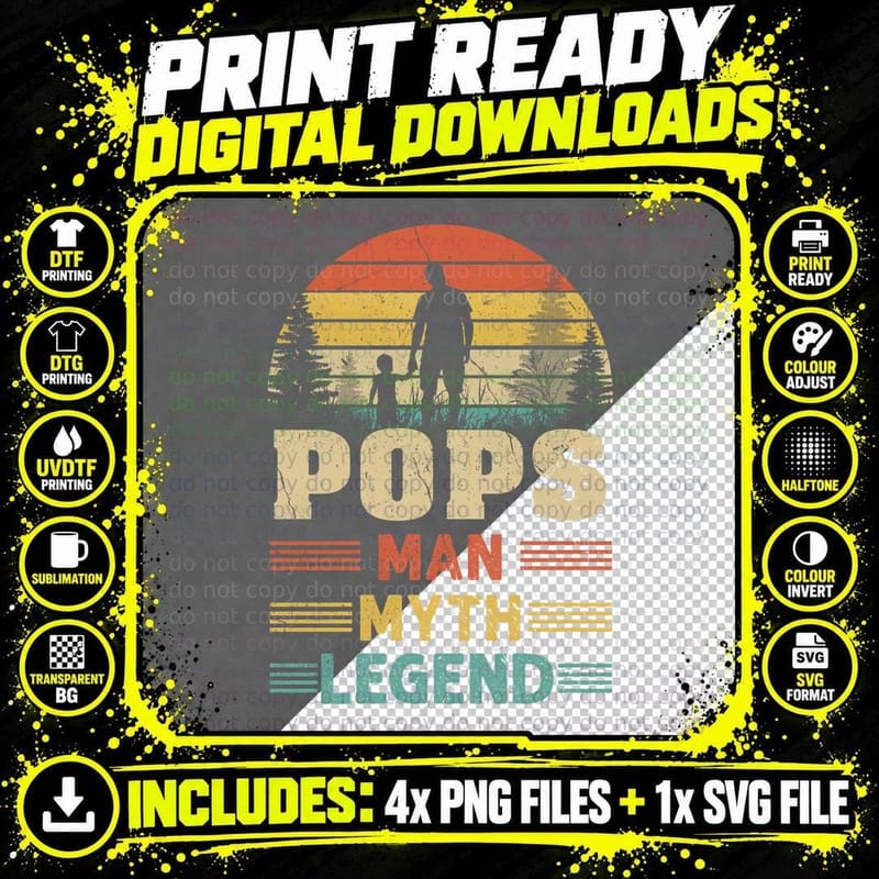 Pops Legend T-Shirt, Vintage Retro, Father's Day Gift Png SVG Digital Bundle