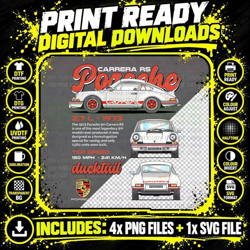 Porsche 911 T-Shirt, Classic Muscle Tee Png SVG Digital Bundle