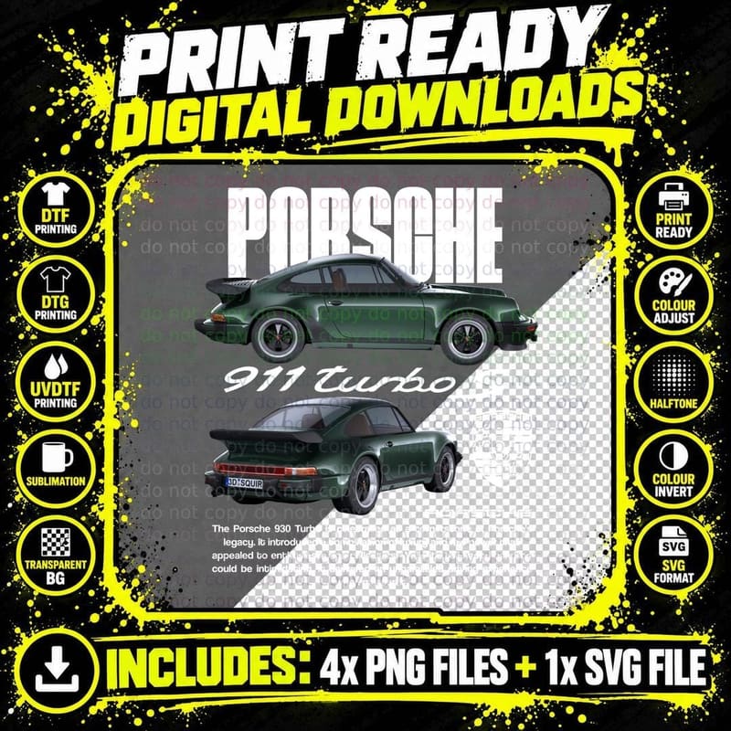Porsche 911 T-Shirt, Classic Sports Car Tee Png SVG Digital Bundle