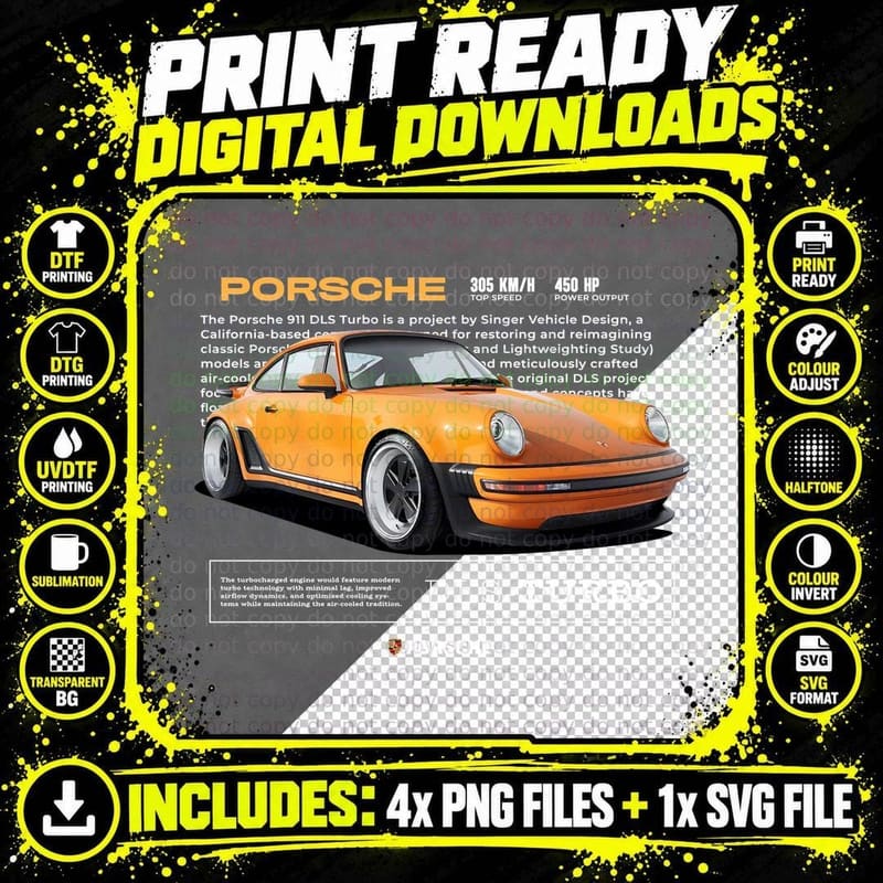 Porsche 911 T-Shirt, Classic Sports Car Tee Png SVG Digital Bundle