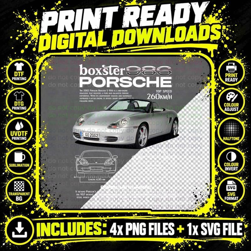 Porsche 986 Boxster T-Shirt, Classic Sports Car Tee Png SVG Digital Bundle