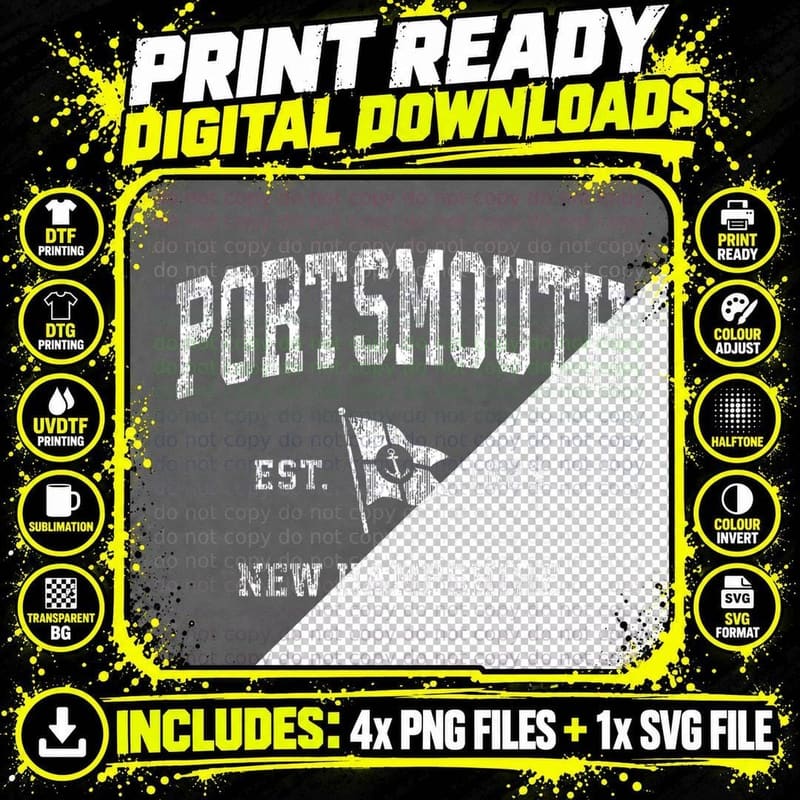 Portsmouth NH Vintage Nautical Boat Anchor Flag Sports Png SVG Digital Bundle