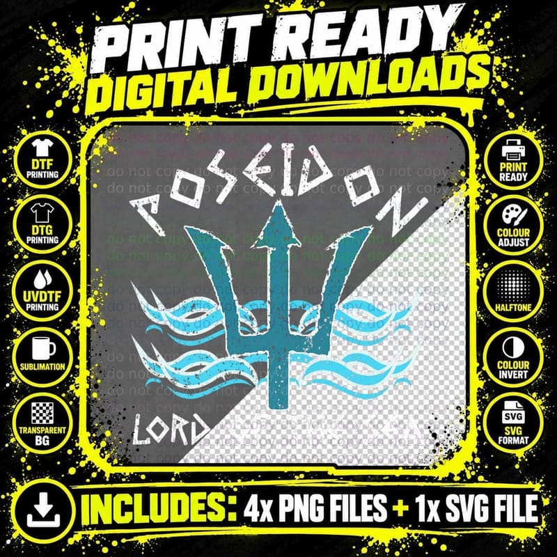 Poseidon Trident Lord of the Sea Vintage Greek Ancient Png SVG Digital Bundle