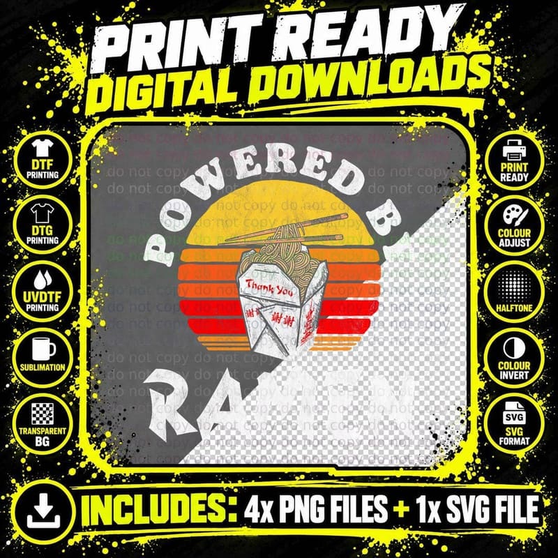 Powered by Ramen Vintage Noodle Asian Food Retro Foodie Png SVG Digital Bundle