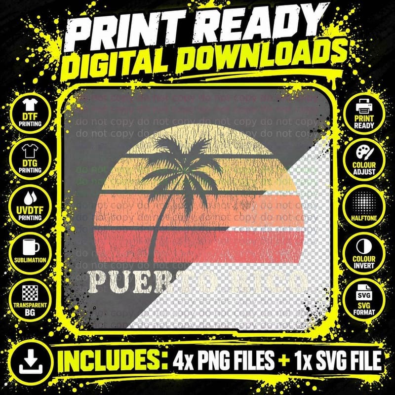 Puerto Rico Vintage 70s Retro Throwback Design T-Shirt Png SVG Digital Bundle
