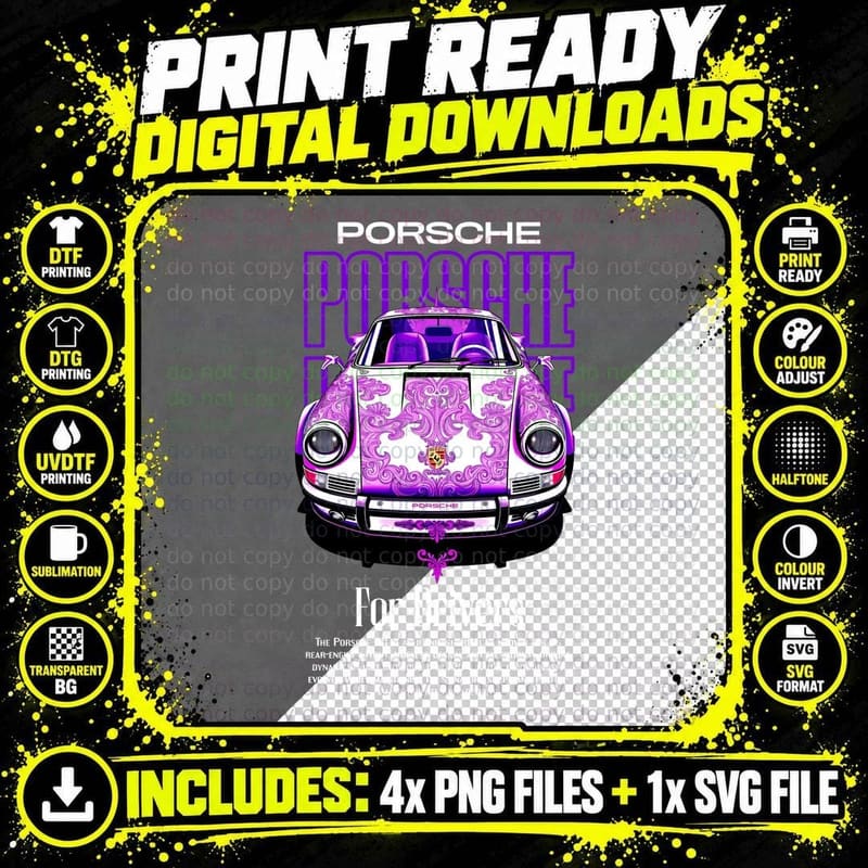 Purple Porsche T-Shirt, Vintage Racing Tee Png SVG Digital Bundle