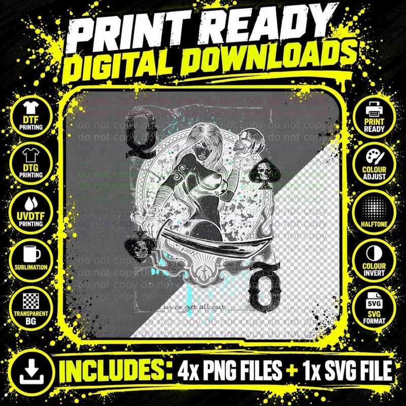 Queen of Spades Gambling Girl - Vintage Poker Design Png SVG Digital Bundle