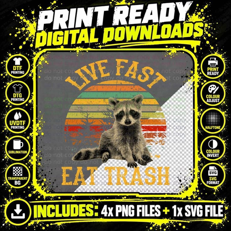Raccoon T-Shirt, Vintage Retro Style Png SVG Digital Bundle