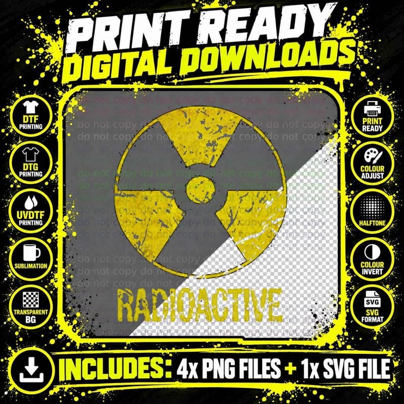 Radioactive Vintage Sign T-Shirt, Retro Nostalgic Print Png SVG Digital Bundle