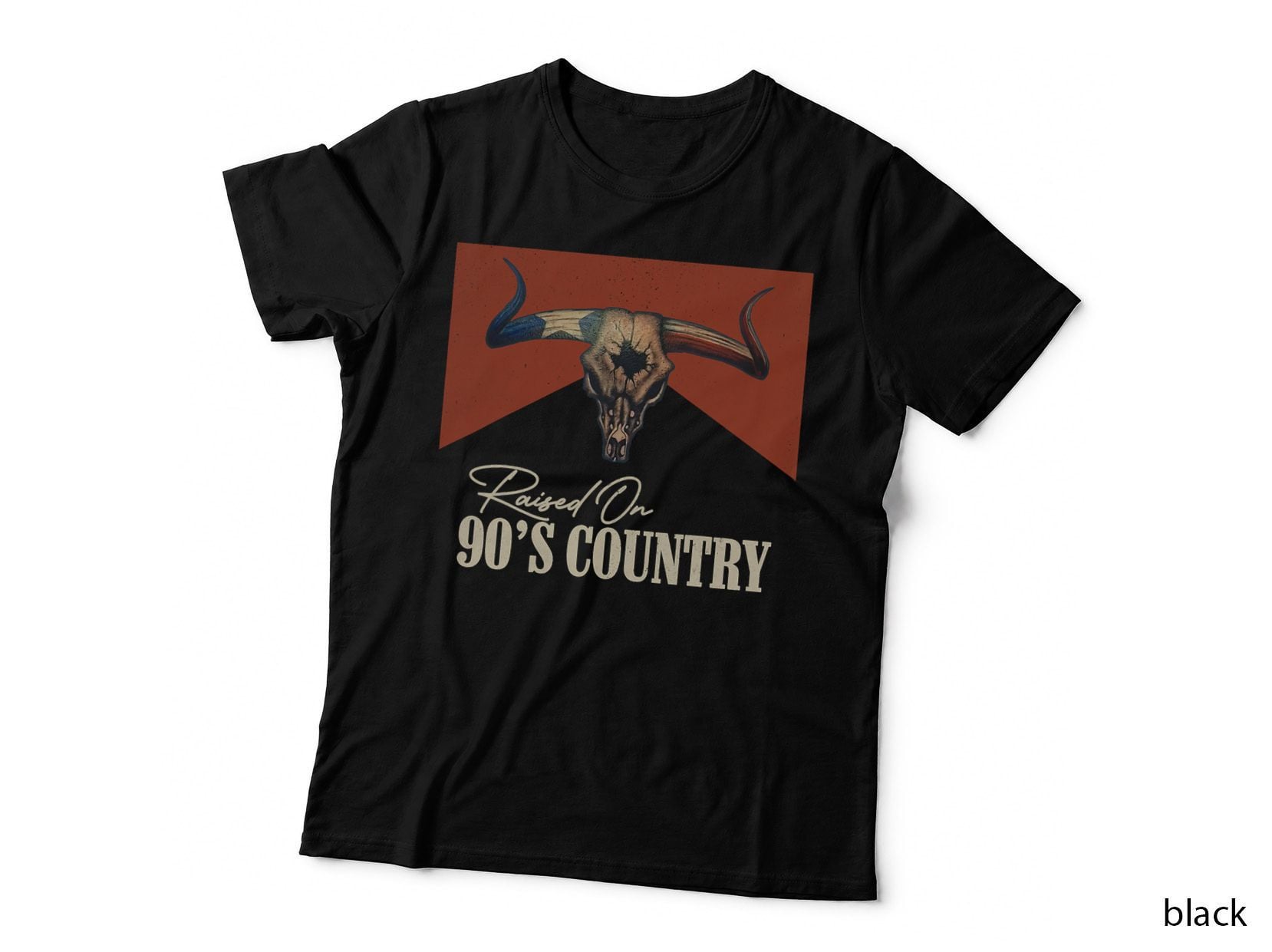 Raised on 90'S Country Music Vintage Bull Skull Western Life T-Shirt