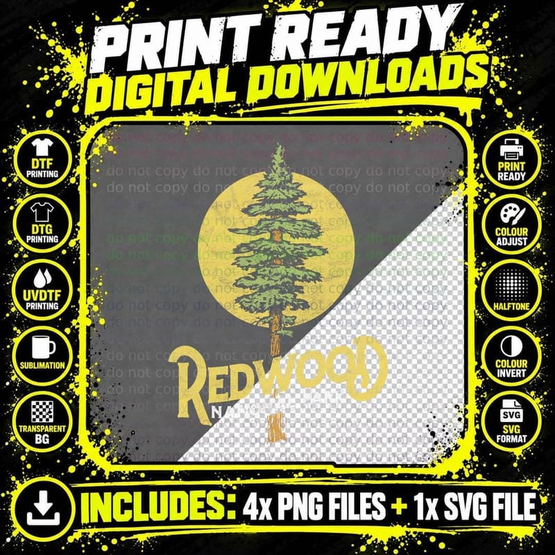 Redwood National Park Retro Vibe Distressed Tree T-Shirt Png SVG Digital Bundle