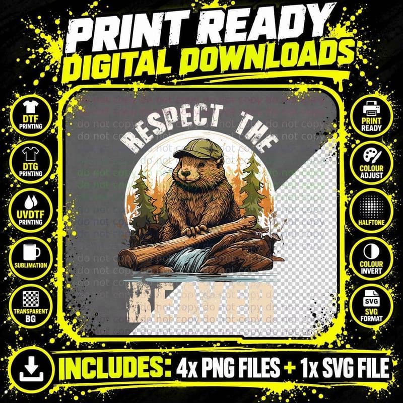 Respect the Beaver Retro Vintage Love Beavers T-Shirt Png SVG Digital Bundle