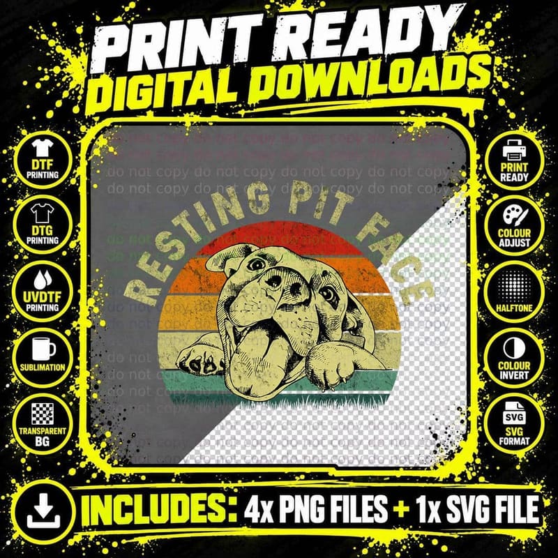 Resting Pit Bull T-Shirt, Vintage Retro Style Png SVG Digital Bundle