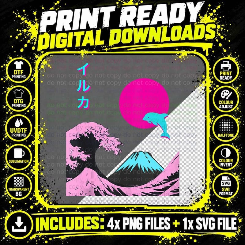 Retro Aesthetic Iruka Shirt with Japanese Writing Png SVG Digital Bundle