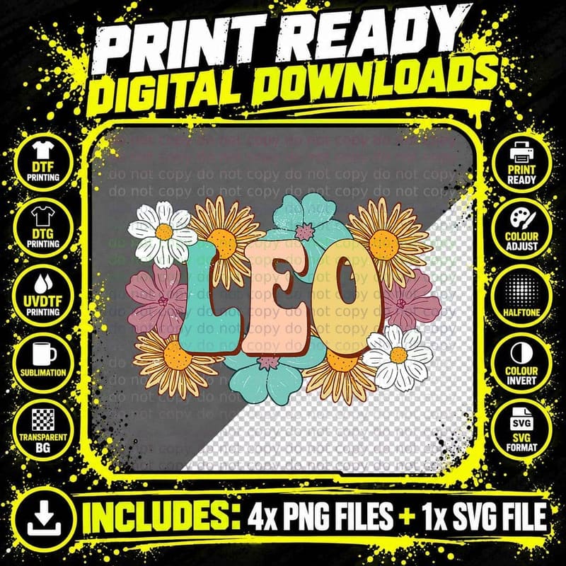 Retro Astrology May or June Birthday Zodiac Sign Leo Png SVG Digital Bundle