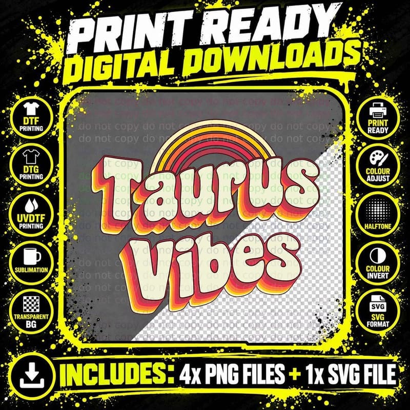 Retro Astrology Zodiac Sign April or May Birthday Taurus Png SVG Digital Bundle