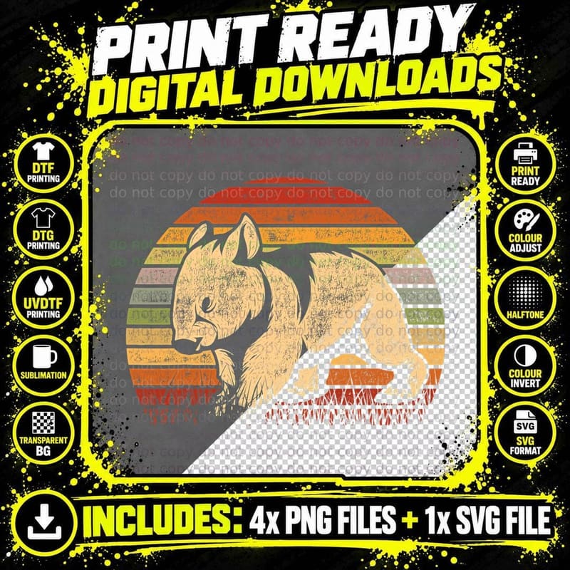Retro Australian Wombat Lover Wildlife Aussie Wombat Png SVG Digital Bundle