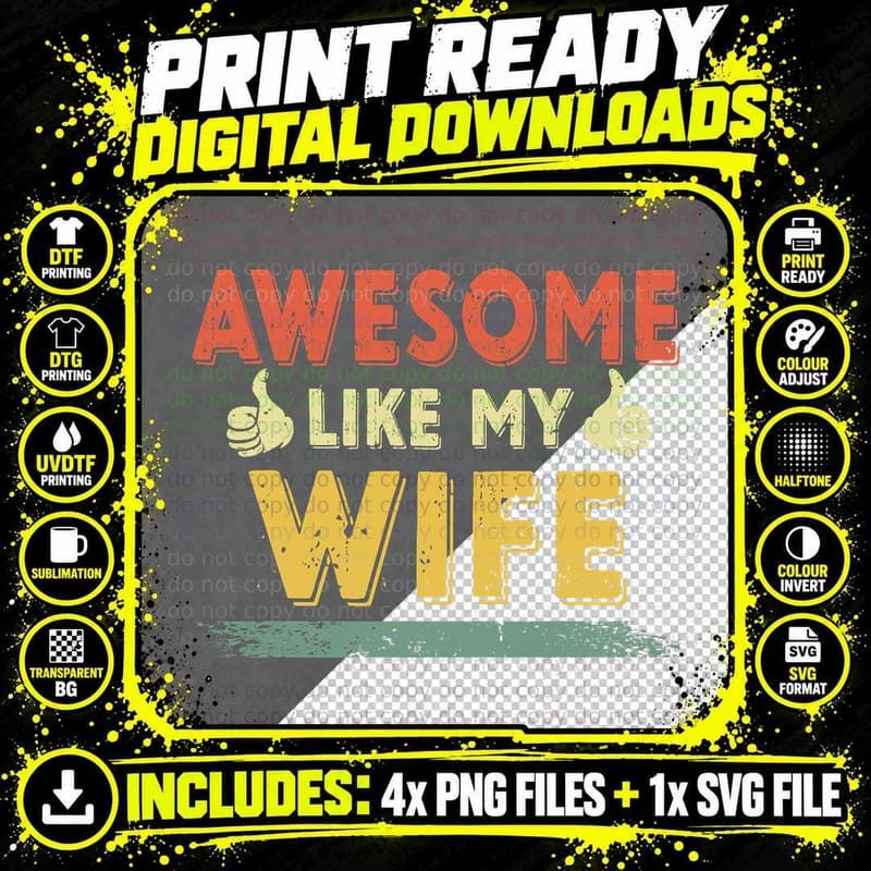 Retro Awesome Like My Wife Family Lover Mother's Day Png SVG Digital Bundle