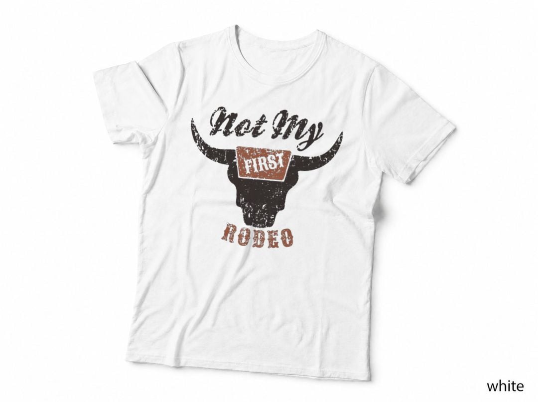 Retro Bull Skull Not My First Rodeo Western Country Cowboy T-Shirt