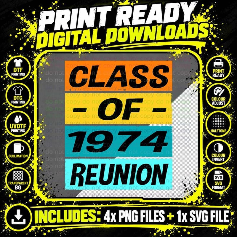 Retro Class of 1974 Shirt Reunion Shirt Group Class of Png SVG Digital Bundle