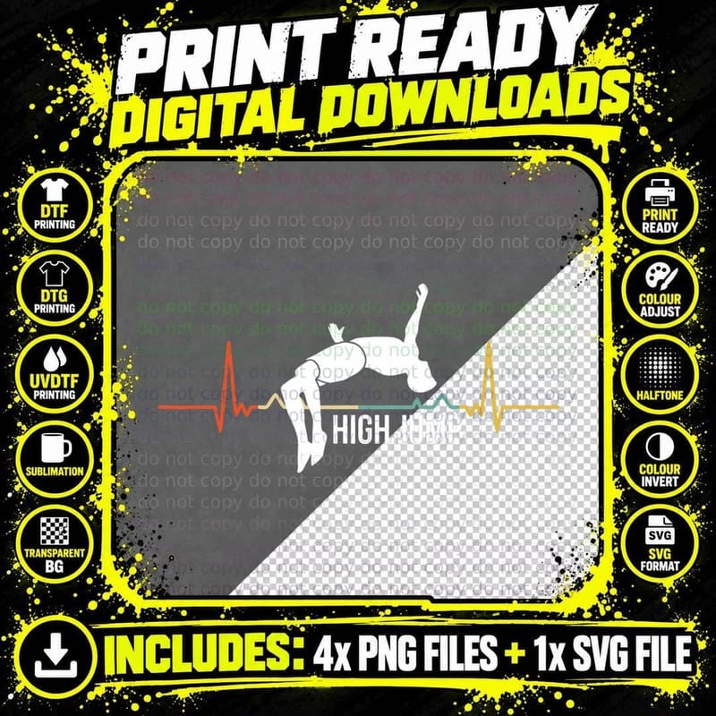 Retro EKG Pulse Pole Vault Gift Athlete High Jump Png SVG Digital Bundle