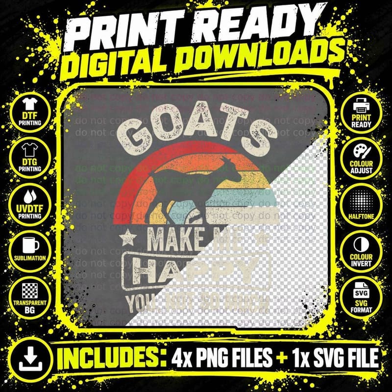 Retro Goats Make Me Happy You Not So Much Goat Lover Png SVG Digital Bundle