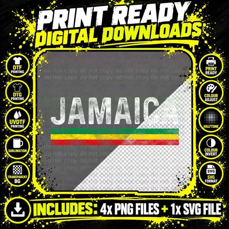 Retro Jamaica Colors Vintage Jamaican Men Souvenir Png SVG Digital Bundle