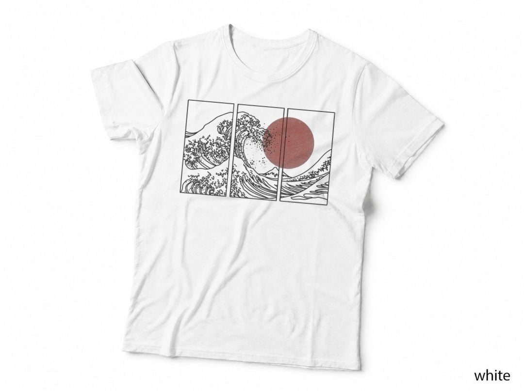 Retro Japanese Japan Flag Great Wave Outline Graphic T Shirt