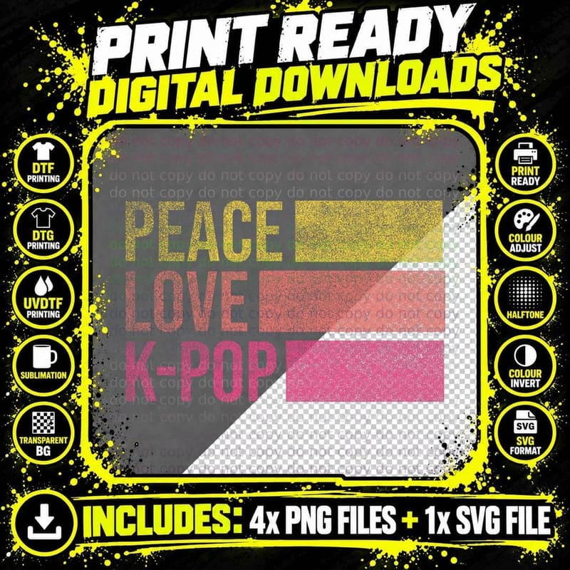 Retro K-Pop Shirts for Teen Girls Women Kpop and Peace Png SVG Digital Bundle