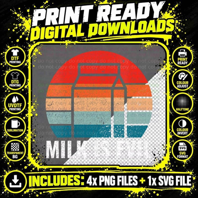 Retro Milk Is Evil - Lactose Intolerant Milk Dairy Free Png SVG Digital Bundle