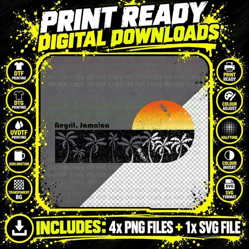 Retro Negril Jamaica Beach Sunset T-Shirt Png SVG Digital Bundle