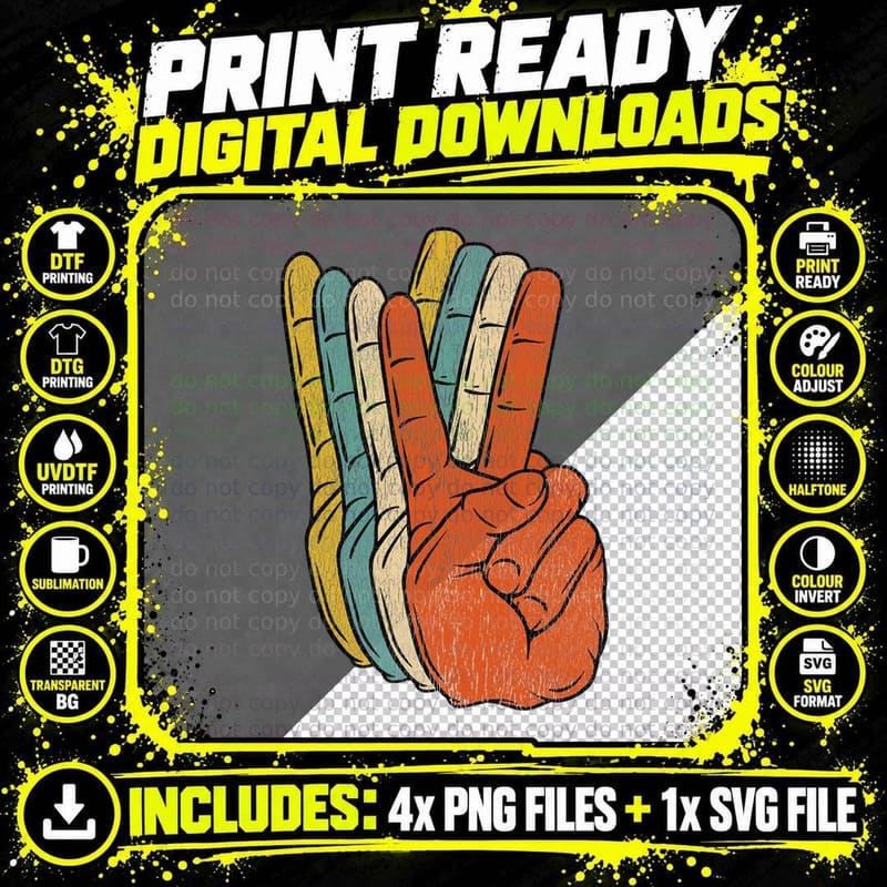 Retro Peace Vintage Shirt 60's 70's Hippie Gift T-Shirt Png SVG Digital Bundle
